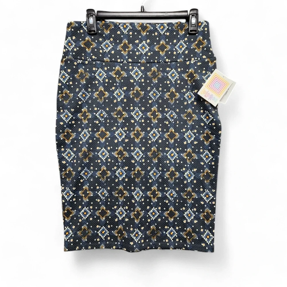 LuLaRoe Cassie‎ Pencil Skirt Womens Medium Navy Blue Geometric Southwestern NEW